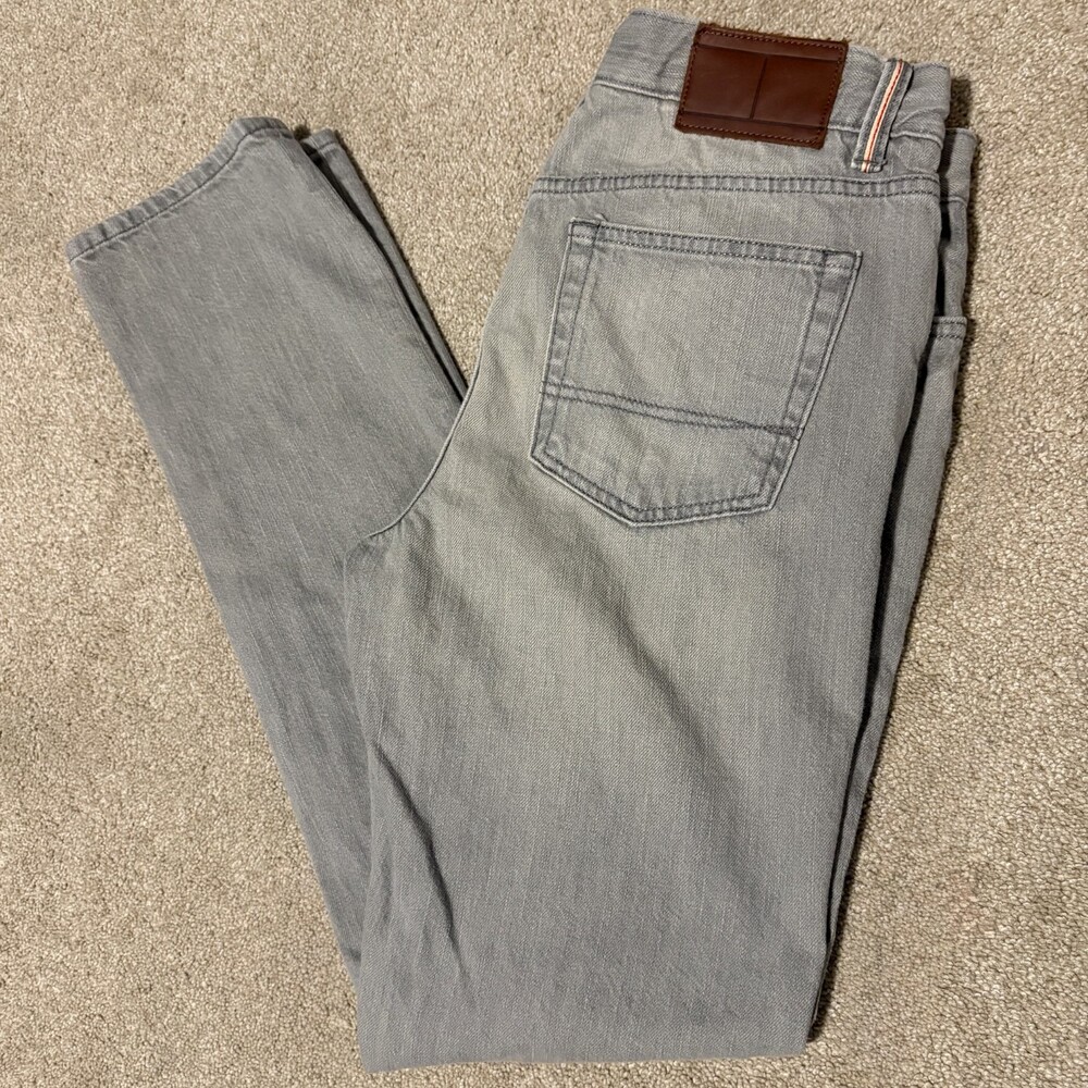 Vintage Tommy Hilfiger Mens 32x34 Scanton Slim Jeans Gray Embroidered Denim